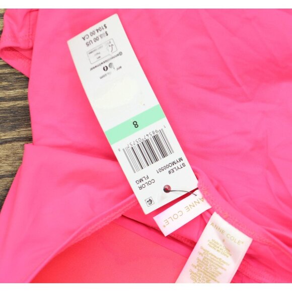 Anne Cole Womens Shirred Twist Front One-Piece Swimsuit Hot Flamingo Pink 8 - Picture 5 of 12
